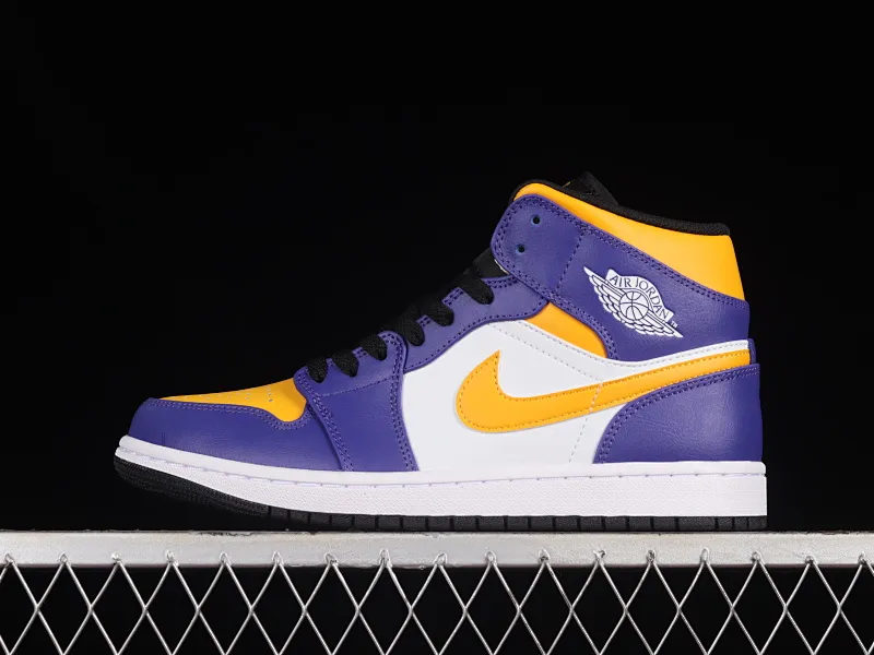 All categories Air Jordan Jordan series basketball shoes Air Jordan 1 Mid G version pure original Air Jordan 1 Mid "Lakers" AJ1 Joe 1 Lakers color matching Chinese basketball shoes DQ8426-517